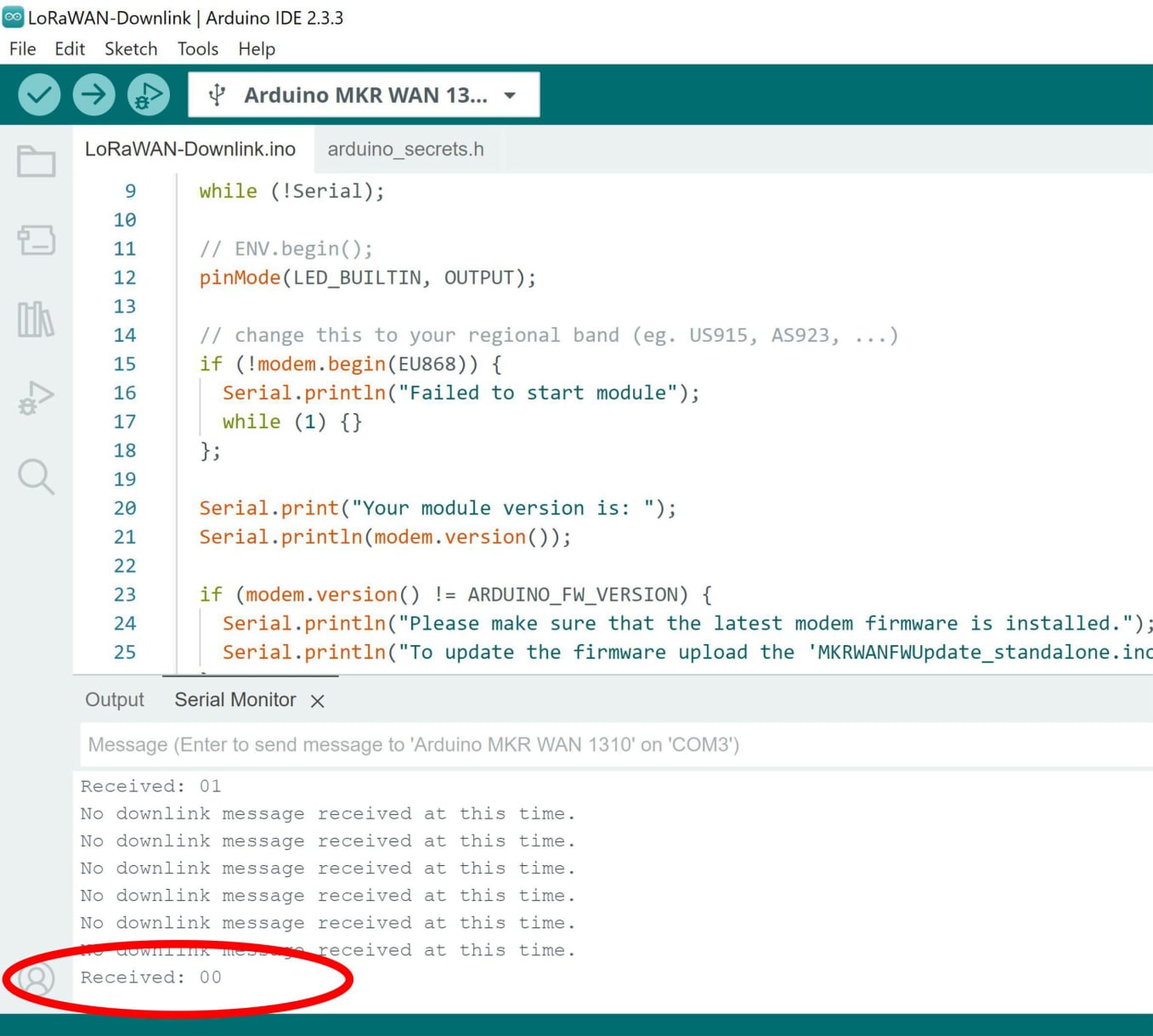 Serial monitor led off