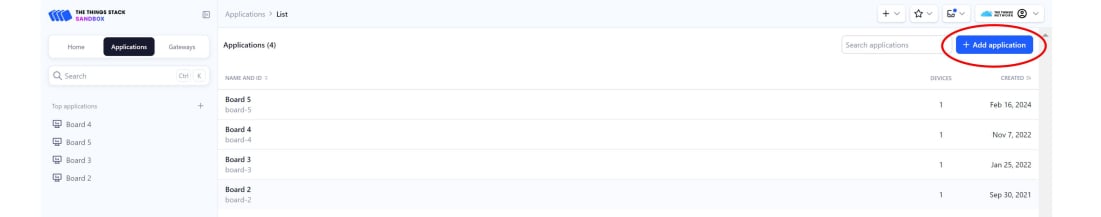 Add application button