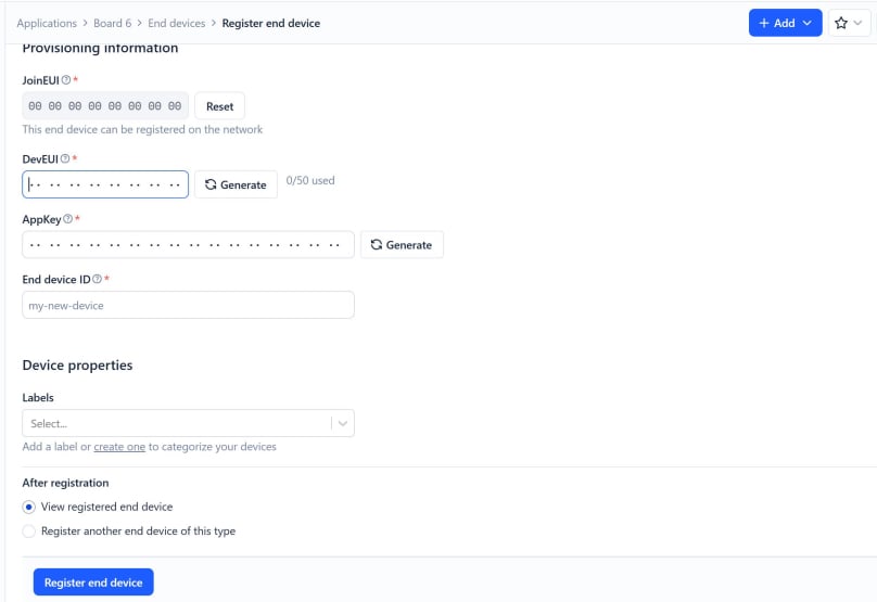 Register new end device