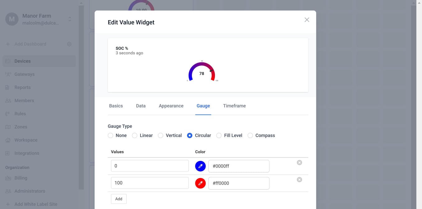Widget state of charge gauge