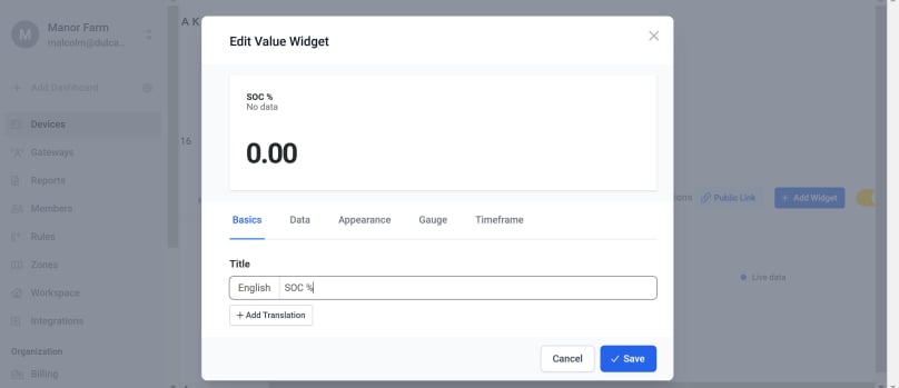 Widget edit state of charge
